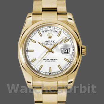 Replique Rolex Day-Date 36mm Unisex-118208-Cadran blanc-Or jaune Blanc