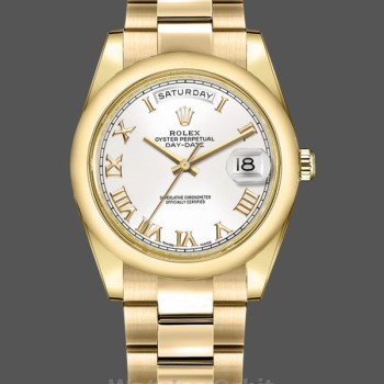Replique Rolex Day-Date 36mm Unisex-118208-White Roman Dial-Roman Numerals White (Unisexe)