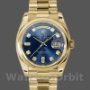 Replique Rolex Day-Date 36mm Unisex-118208-Or jaune Cadran bleu diamant Bleu