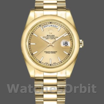 Replique Rolex Day-Date 36mm Unisex-118208-Or jaune Cadran champagne Champagne