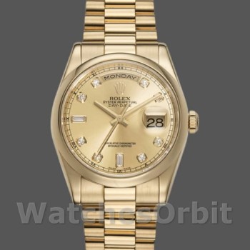 Replique Rolex Day-Date 36mm Unisex-118208-Or jaune-Champagne Cadran diamant Champagne