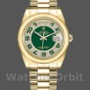 Replique Rolex Day-Date 36mm Unisex-118208-Or jaune-Diamant pavé vert-Cadran arabe Vert