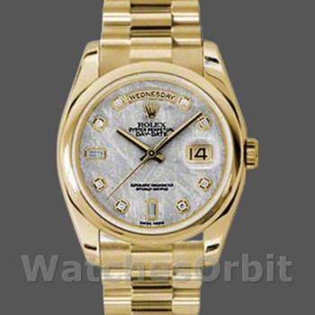 Replique Rolex Day-Date 36mm Unisex-118208-Or jaune-Météorite Gris Cadran Diamant Gris