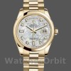 Replique Rolex Day-Date 36mm Unisex-118208-Or jaune-Mère de Perle-Diamant Cadran MOP