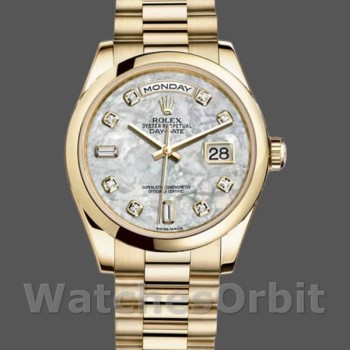 Replique Rolex Day-Date 36mm Unisex-118208-Or jaune-Mère de Perle-Diamant Cadran MOP