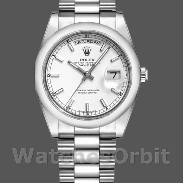 Replique Rolex Day-Date 36mm Unisex-118209-Bracelet d'huître-Cadran blanc Blanc<br />