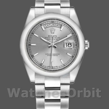 Replique Rolex Day-Date 36mm Unisex-118209-Cadran argenté Silver