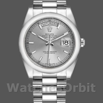 Replique Rolex Day-Date 36mm Unisex-118209-Cadran argenté-Or blanc-Argenté