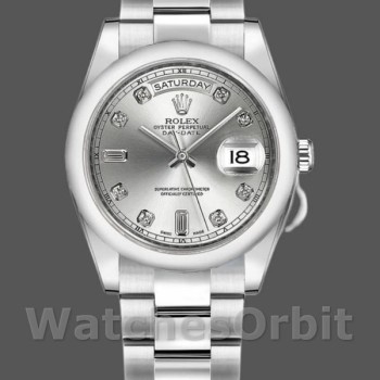 Replique Rolex Day-Date 36mm Unisex-118209-Argent Cadran Diamant-Automatique Argent