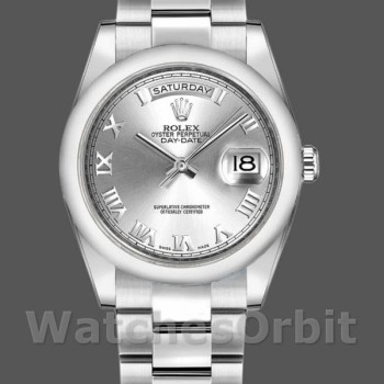 Replique Rolex Day-Date 36mm Unisex-118209-Argenté Cadran chiffres romains-Automatique Argent