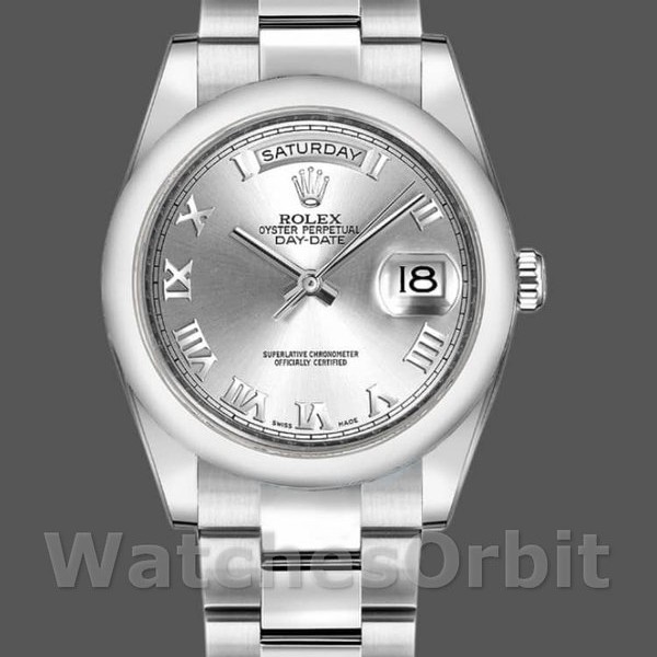 Replique Rolex Day-Date 36mm Unisex-118209-Argenté Cadran chiffres romains-Automatique Argent
