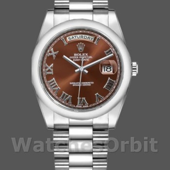 Replique Rolex Day-Date 36mm Unisex-118209-Or blanc Cadran brun chocolat Brun chocolat<br />