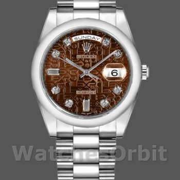 Replique Rolex Day-Date 36mm Unisex-118209-Or blanc-Jubilé-Cadran marron chocolaté Marron