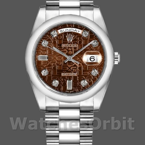 Replique Rolex Day-Date 36mm Unisex-118209-Or blanc-Jubilé-Cadran marron chocolaté Marron