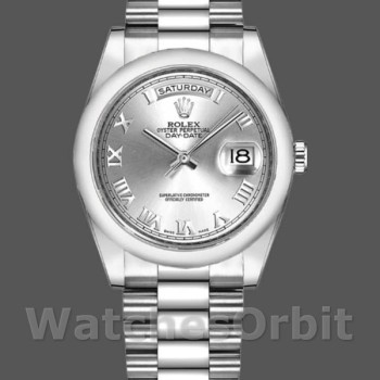 Replique Rolex Day-Date 36mm Unisex-118209-Or blanc-cadran argenté-automatique argenté