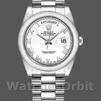 Replique Rolex Day-Date 36mm Unisex-118209-Or blanc Cadran blanc Blanc<br />