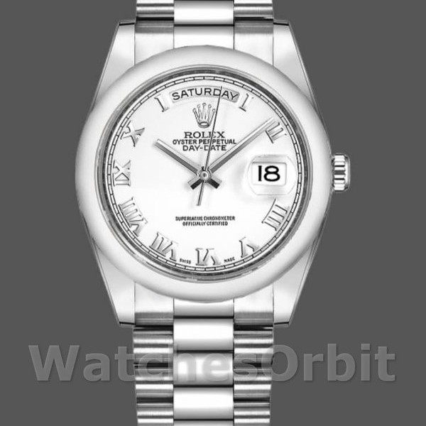 Replique Rolex Day-Date 36mm Unisex-118209-Or blanc Cadran blanc Blanc<br />