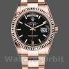 Replique Rolex Day-Date 36mm Unisex-118235-Cadran noir-Nivelle cannelée Noir
