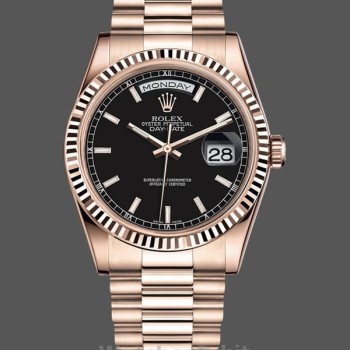 Replique Rolex Day-Date 36mm Unisex-118235-Cadran noir-Or rose noir