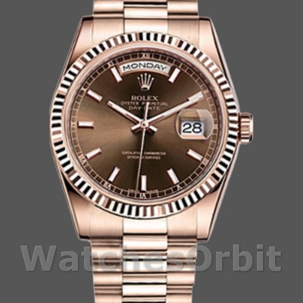 Replique Rolex Day-Date 36mm Unisex-118235-Everose Gold-Chocolate Dial Chocolate unisexe