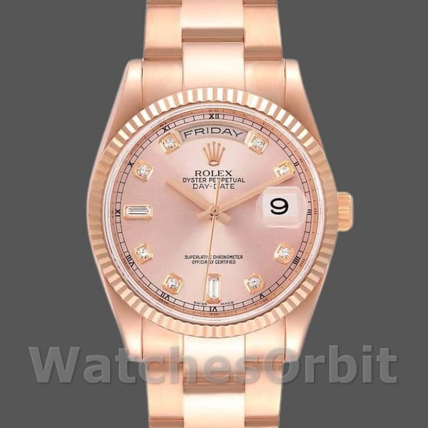 Replique Rolex Day-Date 36mm Femme-118235-Everose Gold-Pink Diamond Dial Pink pour Femme
