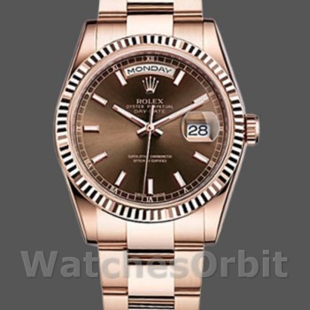 Replique Rolex Day-Date 36mm Unisexe-118235-Couronne cannelée-Cadran chocolat pour unisexe