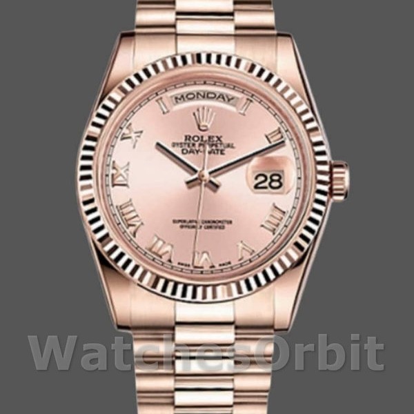Replique Rolex Day-Date 36mm Femmes-118235-Pink Roman Numeral Dial Pink pour Femmes