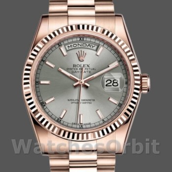 Replique Rolex Day-Date 36mm Unisex-118235-Cadran gris rhodié-Or rose gris rhodié