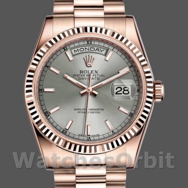 Replique Rolex Day-Date 36mm Unisex-118235-Cadran gris rhodié-Or rose gris rhodié
