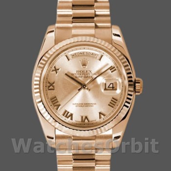 Replique Rolex Day-Date 36mm Unisex-118235-Rose Champagne-Cadran romain Champagne