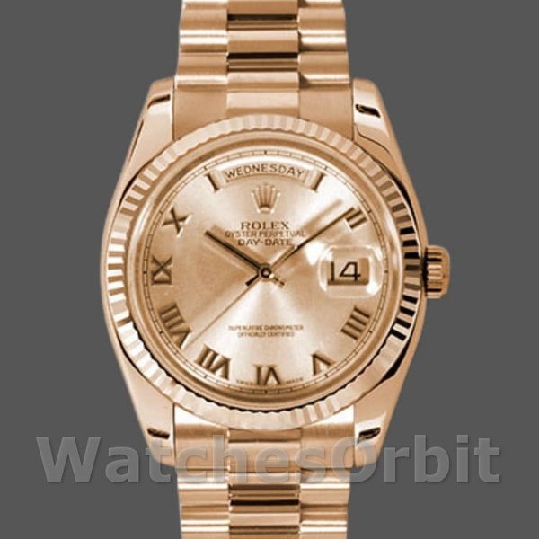 Replique Rolex Day-Date 36mm Unisex-118235-Rose Champagne-Cadran romain Champagne
