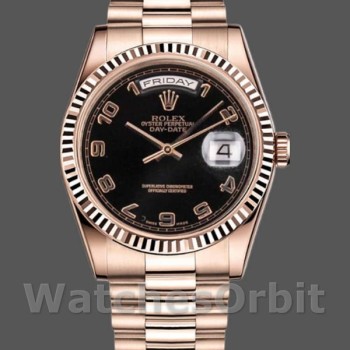 Replique Rolex Day-Date 36mm Unisex-118235-Rose Gold-Black Arabic Dial Noir