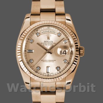 Replique Rolex Day-Date 36mm Unisex-118235-Or rose-Champagne Cadran diamant Champagne