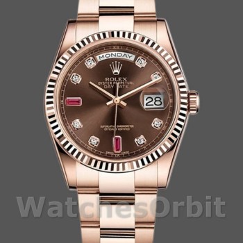 Replique Rolex Day-Date 36mm Unisex-118235-Or rose-Chocolat Cadran diamant Chocolat