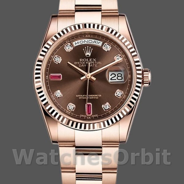 Replique Rolex Day-Date 36mm Unisex-118235-Or rose-Chocolat Cadran diamant Chocolat