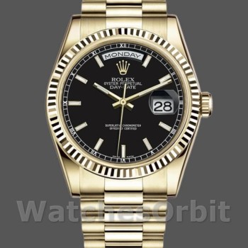 Replique Rolex Day-Date 36mm Hommes-118238-Cadran noir-Acier inoxydable noir pour unisexe