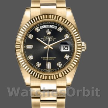 Replique Hommes Rolex Day-Date 36mm Hommes-118238-Black Diamond Dial Black