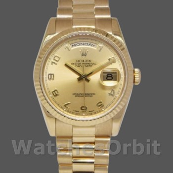 Replique Rolex Day-Date 36mm Unisex-118238-Champagne Cadran-Arabic Numeral Champagne