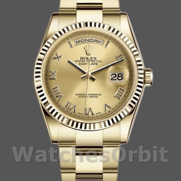 Replique Rolex Day-Date 36mm Unisex-118238-Cadran Champagne-Or jaune Champagne