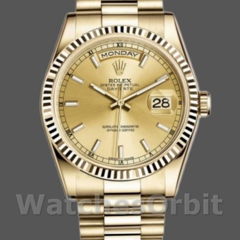 Replique Rolex Day-Date 36mm Unisexe-118238-Cerclée-Fluted Bezel-Champagne Dial Champagne Unisexe-118238-Cerclée-Fluted Bezel-Champagne Dial Champagne