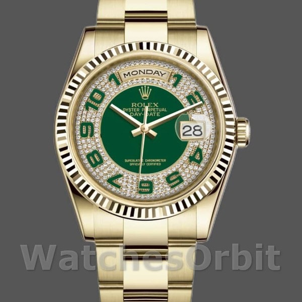 Replique Rolex Day-Date 36mm Unisex-118238-Green Cadran pavé de diamants Vert