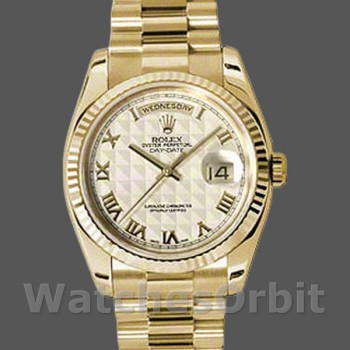 Replique Rolex Day-Date 36mm Unisexe-118238-Cadran ivoire-Colonne cannelée ivoire