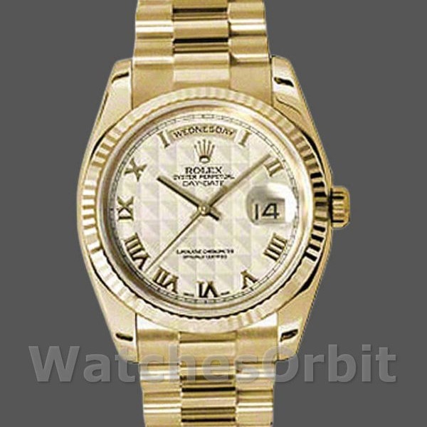 Replique Rolex Day-Date 36mm Unisexe-118238-Cadran ivoire-Colonne cannelée ivoire