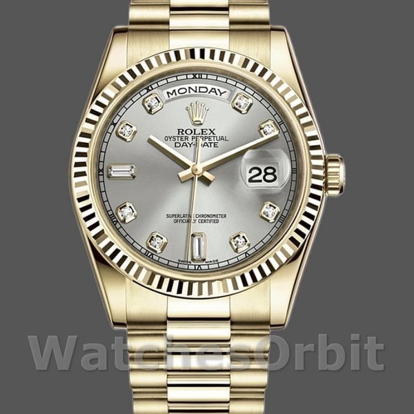 Replique Rolex Day-Date 36mm Unisex-118238-Argent Cadran Diamant Argent