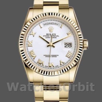 Replique Rolex Day-Date 36mm Unisex-118238-White Cadran chiffres romains blanc<br />