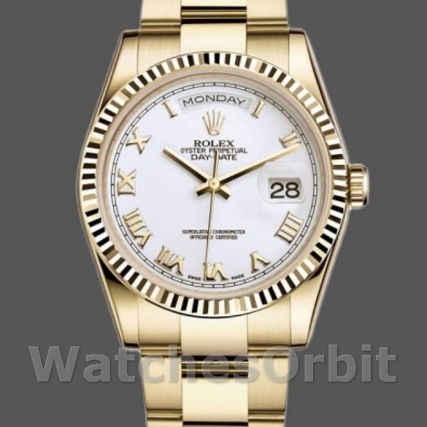 Replique Rolex Day-Date 36mm Unisex-118238-White Cadran chiffres romains blanc<br />