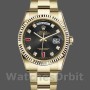 Replique Hommes Rolex Day-Date 36mm Hommes-118238-Or jaune-Diamant noir-Cadran lunette cannelée Noir