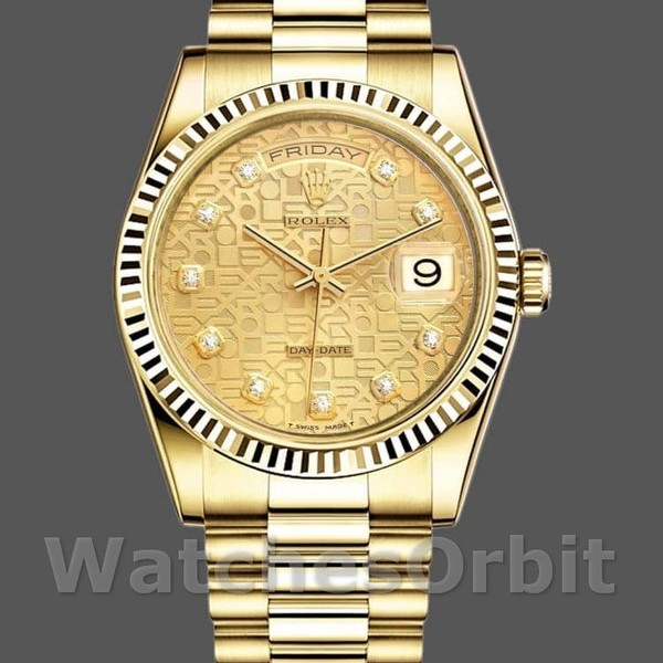 Replique Rolex Day-Date 36mm Unisex-118238-Or jaune-Champagne Jubilé Cadran diamant Champagne