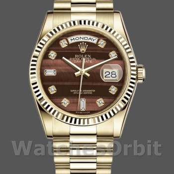 Replique Rolex Day-Date 36mm Unisex-118238-Or jaune-Diamant Cadran Bulls Eye Bulls Eye unisexe