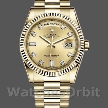Replique Rolex Day-Date 36mm Unisex-118238-Or jaune-Diamant Cadran Champagne Champagne